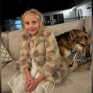 Kids Imoga Faux Fur Coat - Pink and Gray - Size 4